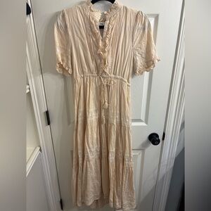 Chic Cream Midi Dress with Ruffle Accents